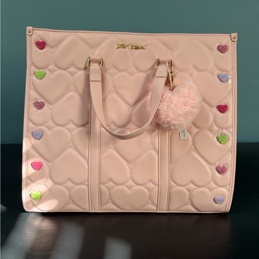 Betsey Johnson Pink Heart Quilted Tote